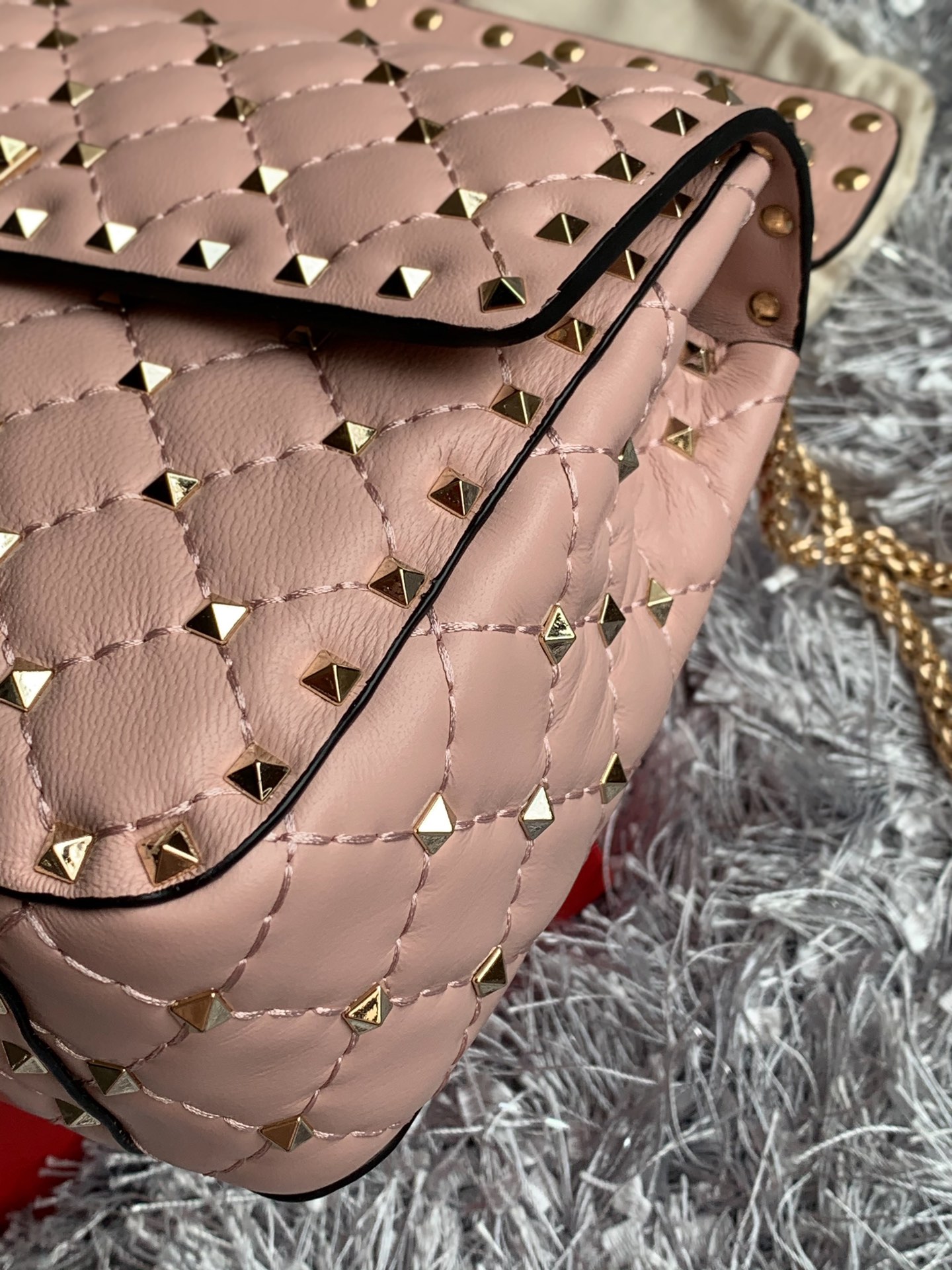 Valentino Garavani Rockstud Spike Medium Chain Bag in Pink Supple Lambskin Nappa